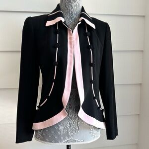 Vintage Zelda Blazer with Scalloped Hem Black with Pink Trim size 2